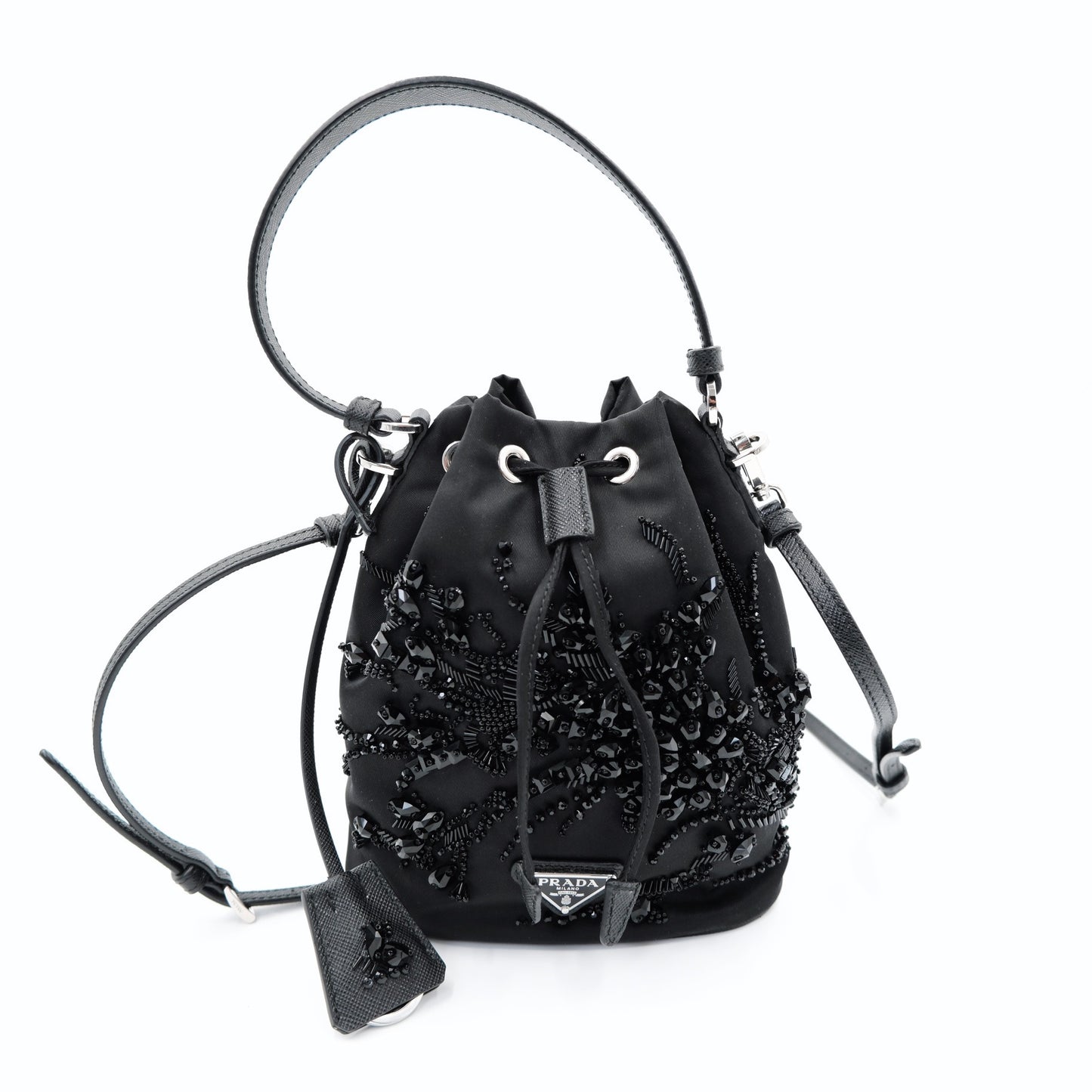 Prada Embroidered Re-Nylon Bucket Bag