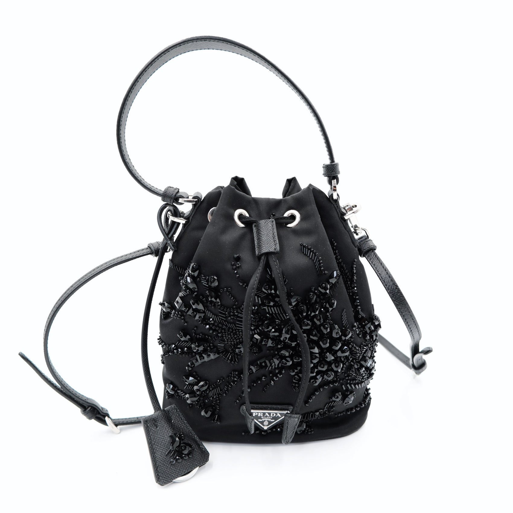 Prada Embroidered Re-Nylon Bucket Bag
