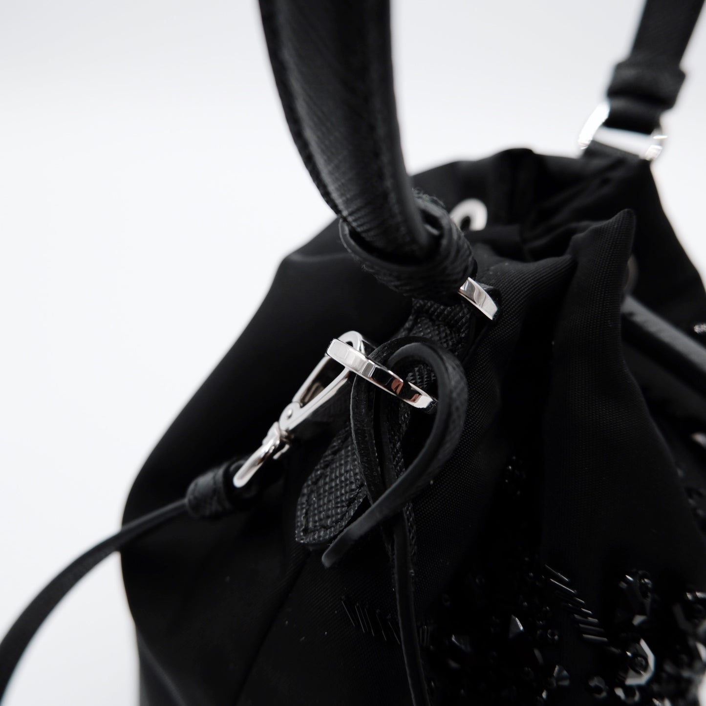 Prada Embroidered Re-Nylon Bucket Bag