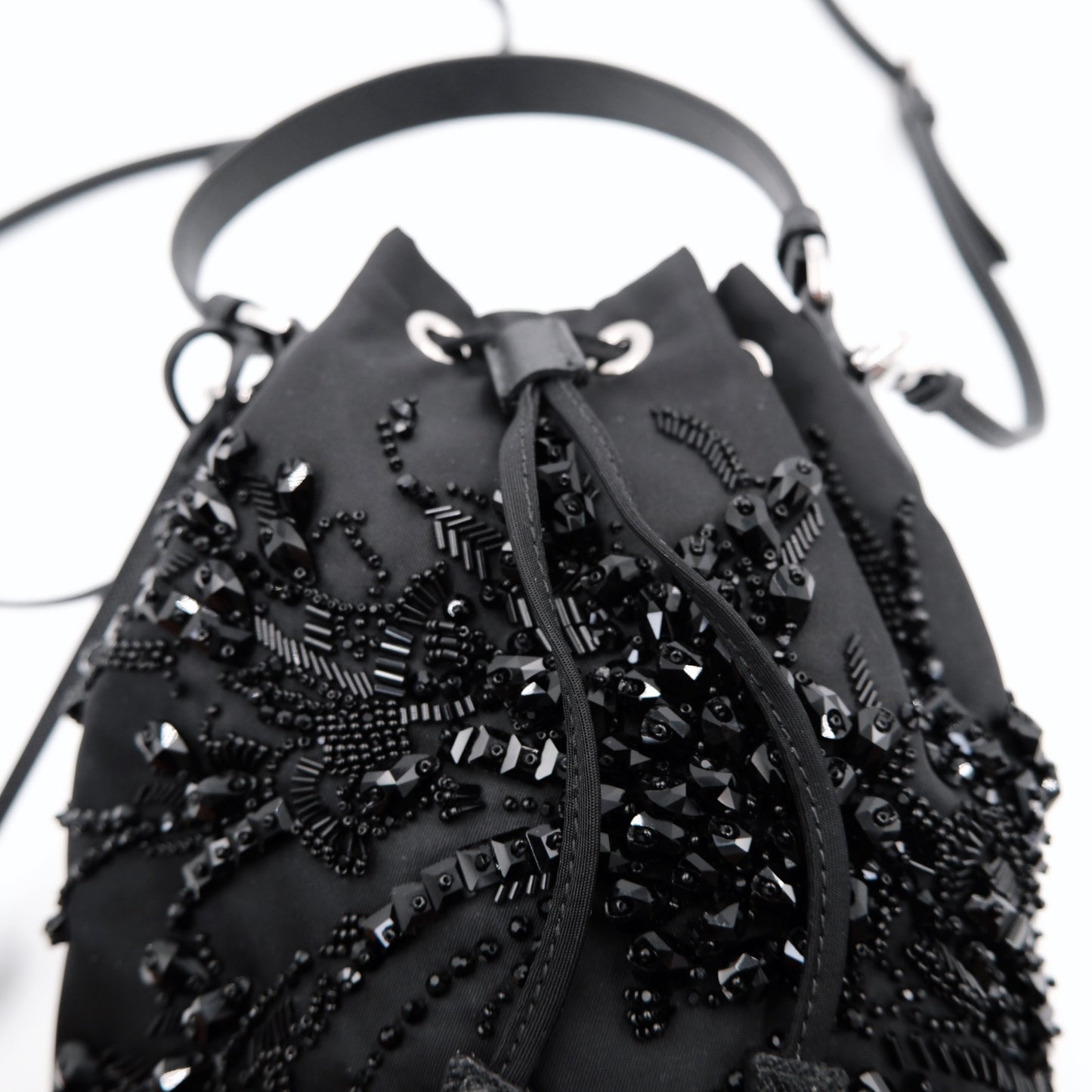 Prada Embroidered Re-Nylon Bucket Bag