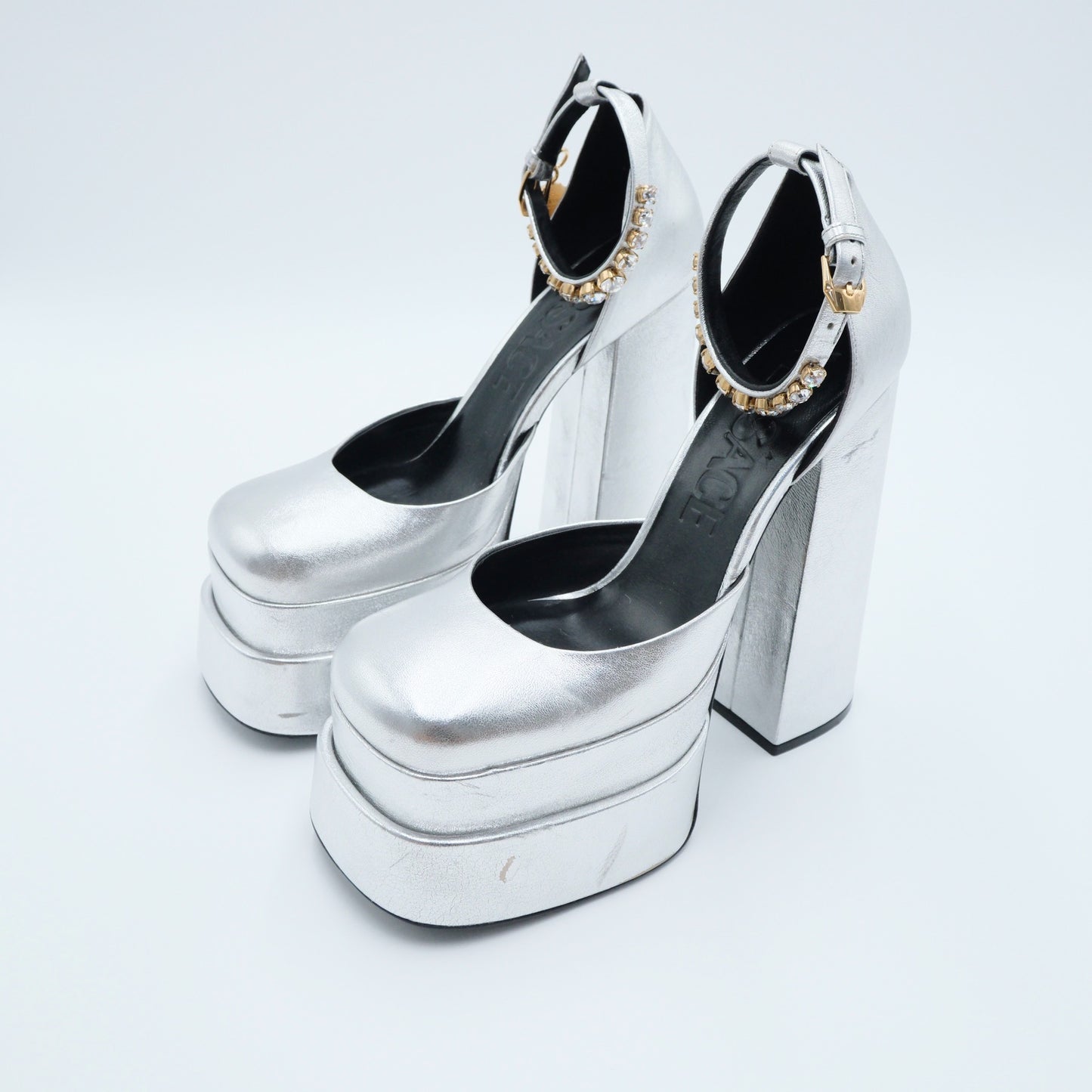 Versace Medusa Aevitas Silver Heels (Size 38.5)
