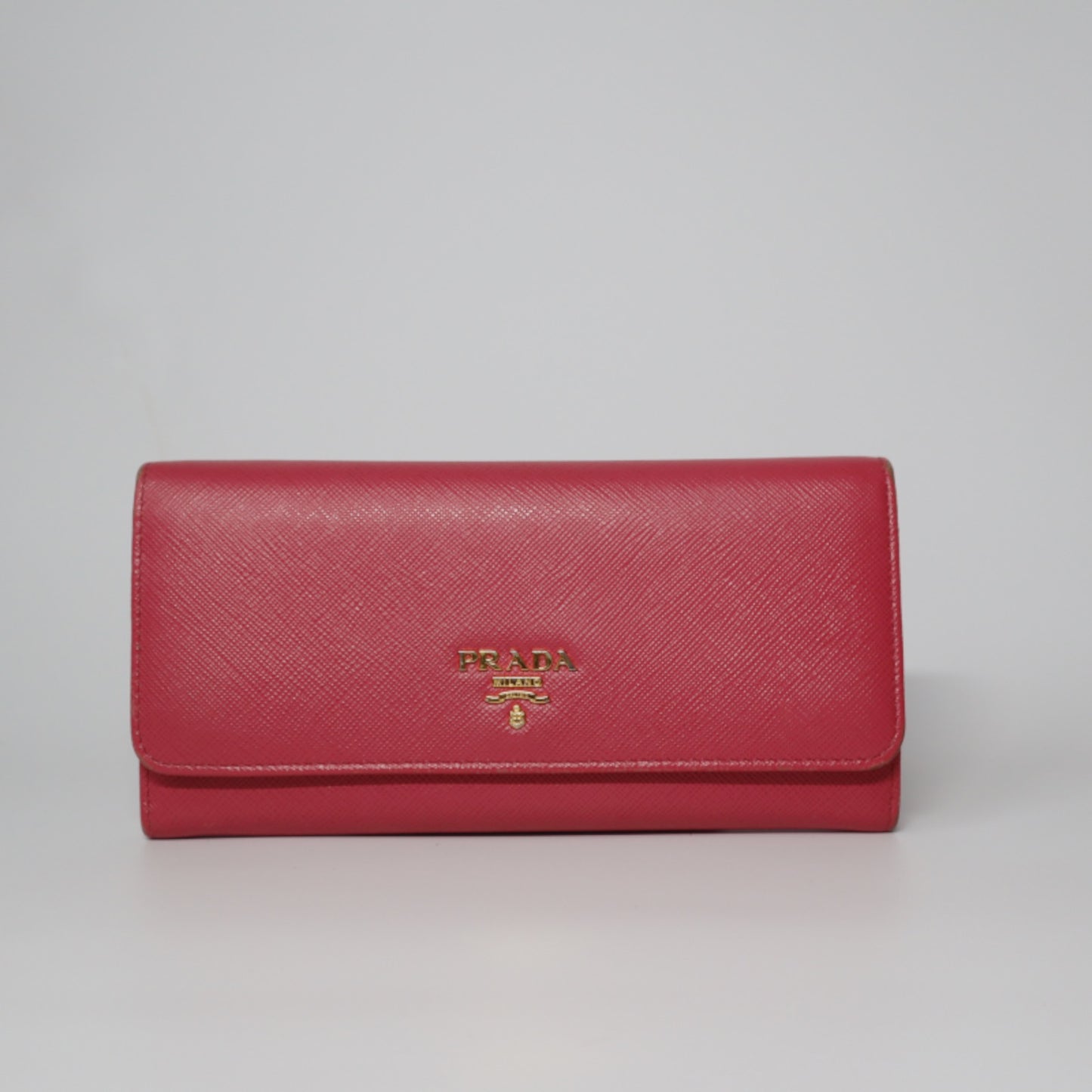 Prada Logo Saffiano Pink Leather Long Bifold Wallet