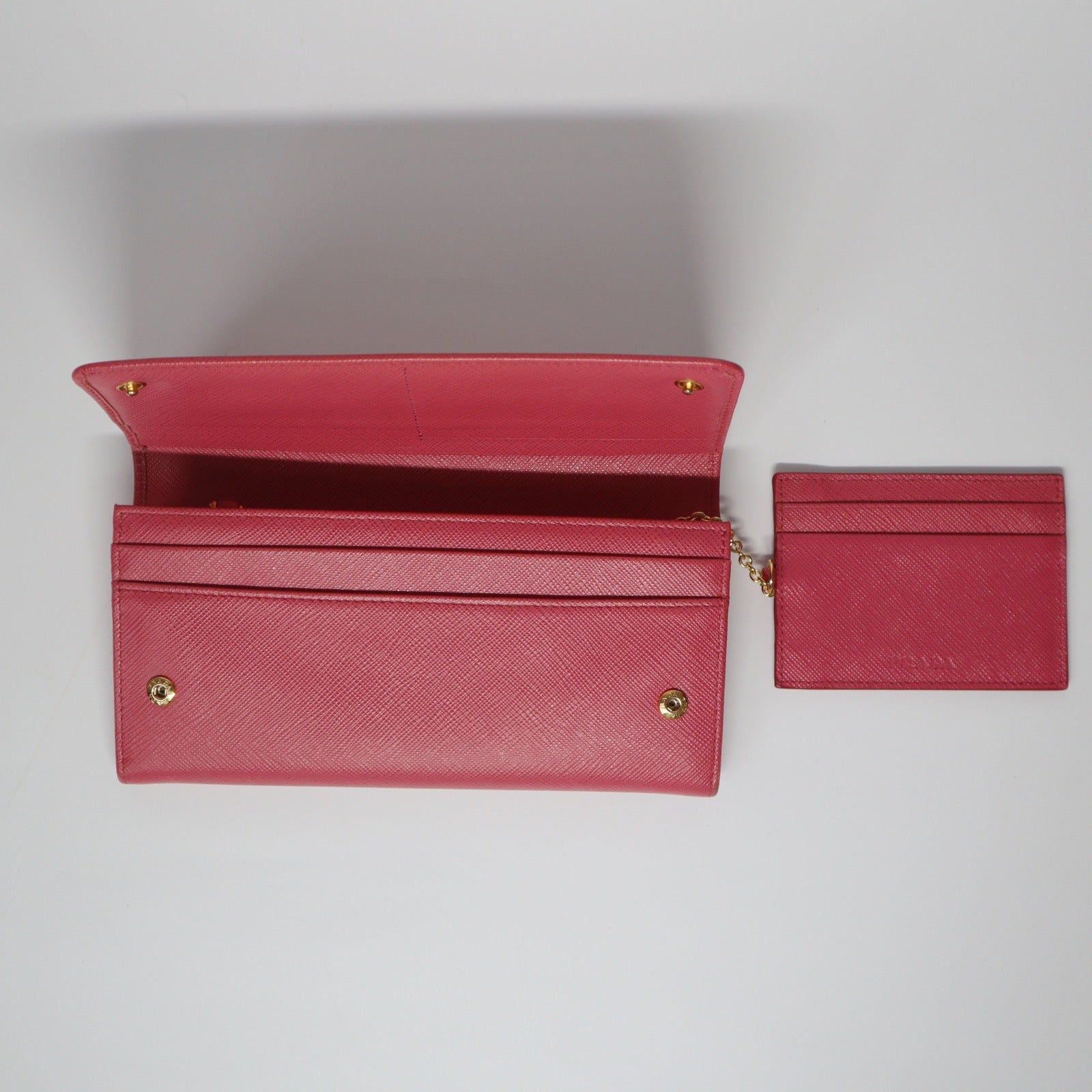 Prada Logo Saffiano Pink Leather Long Bifold Wallet