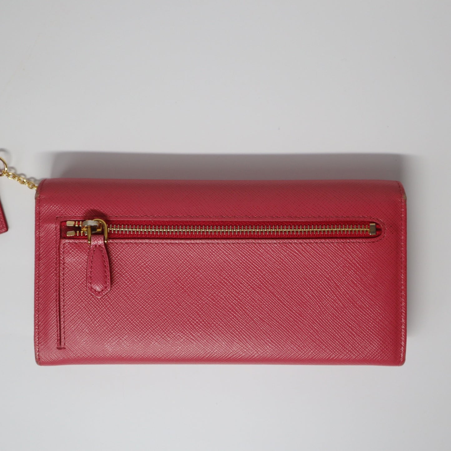 Prada Logo Saffiano Pink Leather Long Bifold Wallet