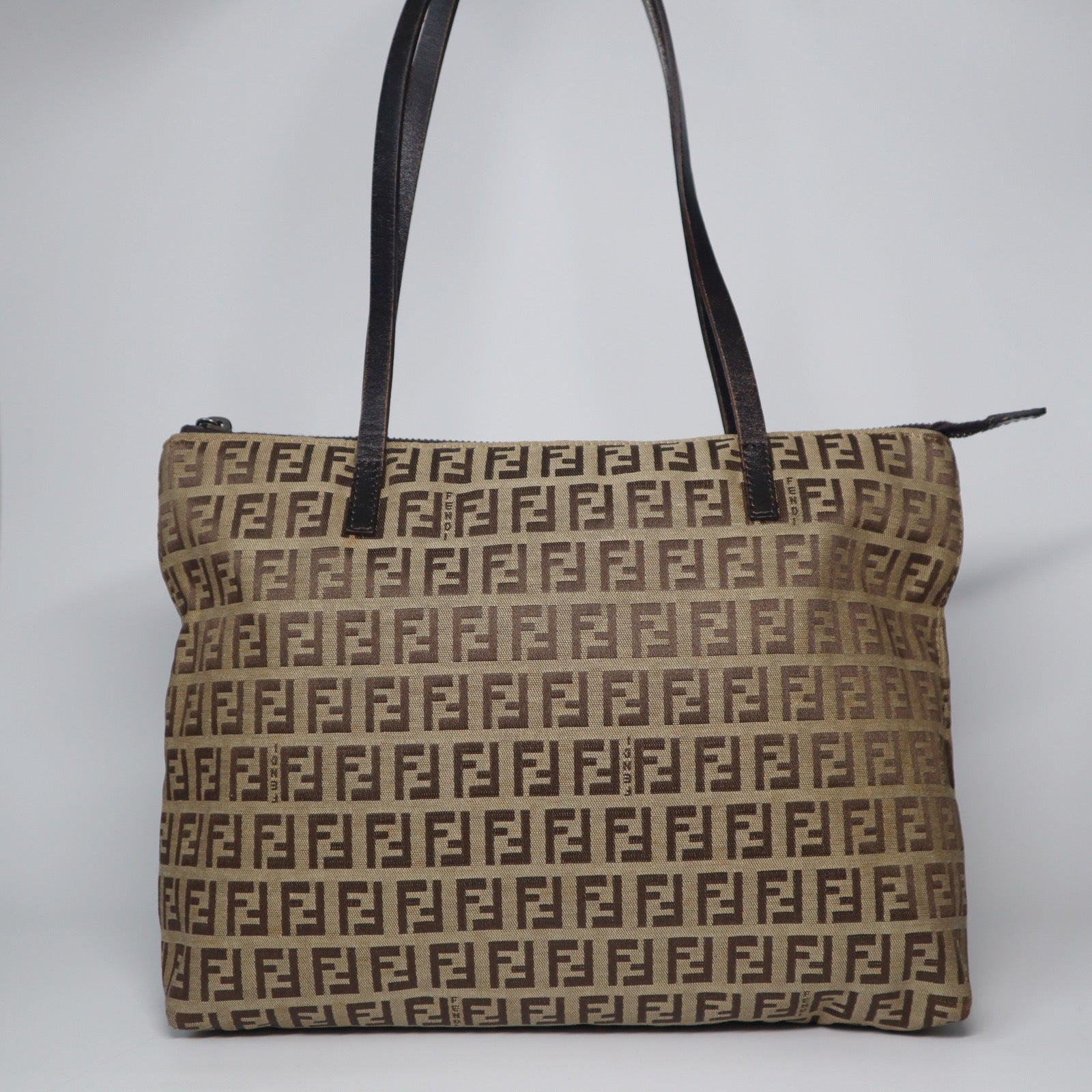 Vintage Fendi Canvas Zucchino Shoulder Tote Bag