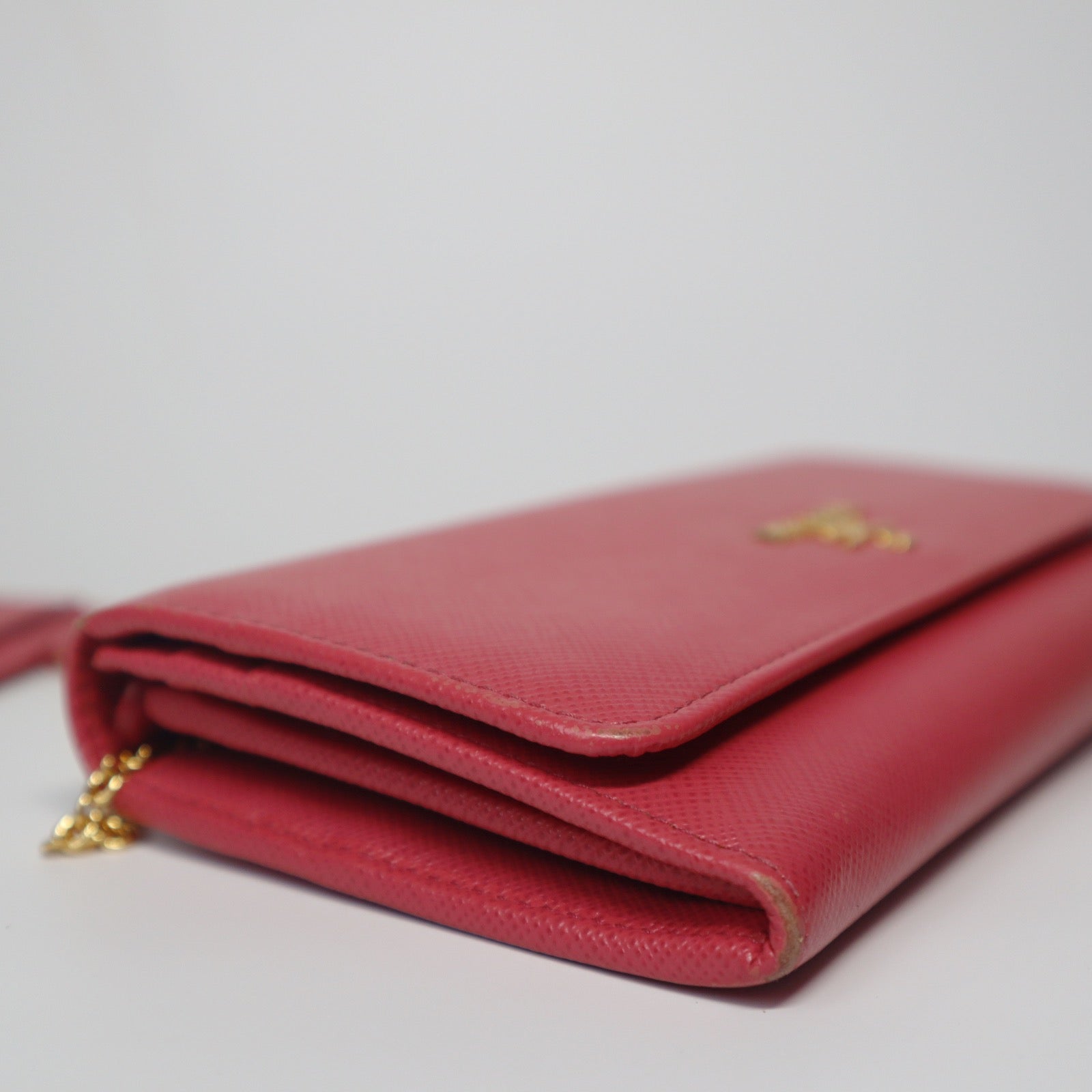 Prada Logo Saffiano Pink Leather Long Bifold Wallet