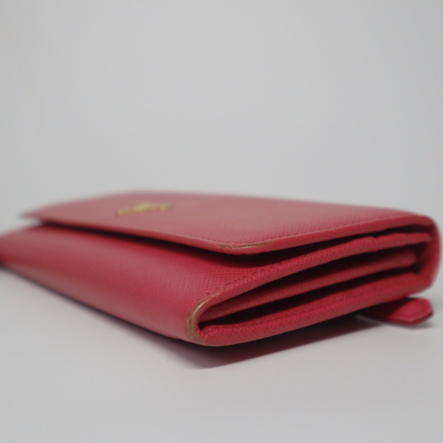 Prada Logo Saffiano Pink Leather Long Bifold Wallet