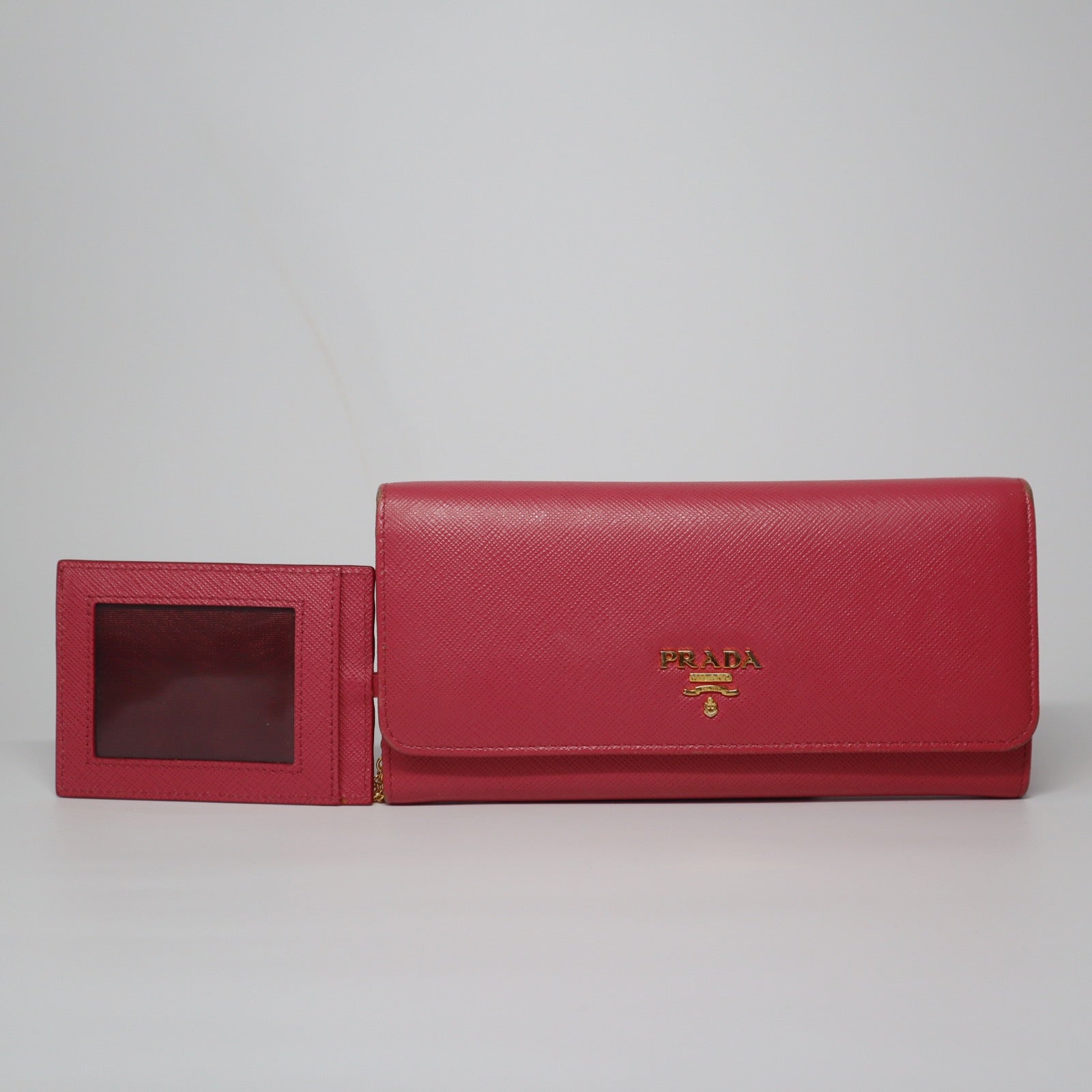 Prada Logo Saffiano Pink Leather Long Bifold Wallet