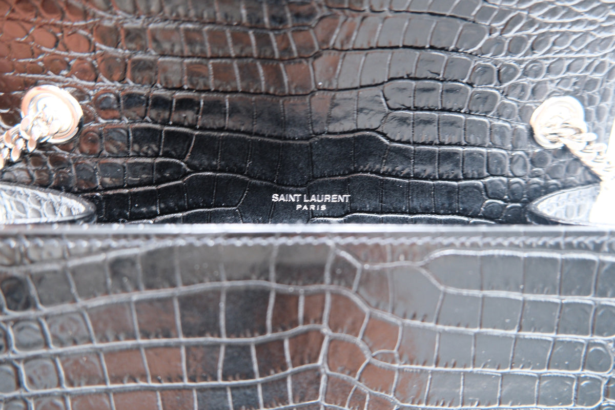 Saint Laurent Kate Small Croc-Embossed Bag