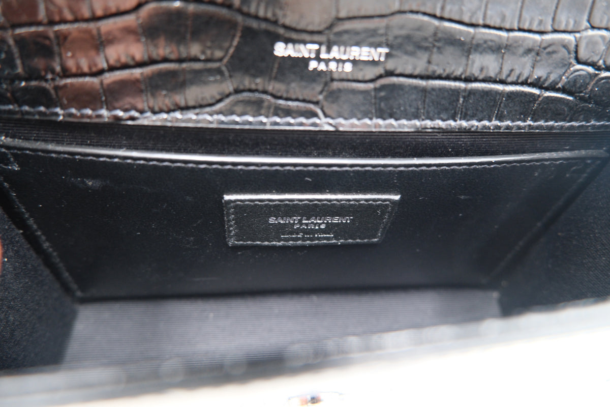 Saint Laurent Kate Small Croc-Embossed Bag