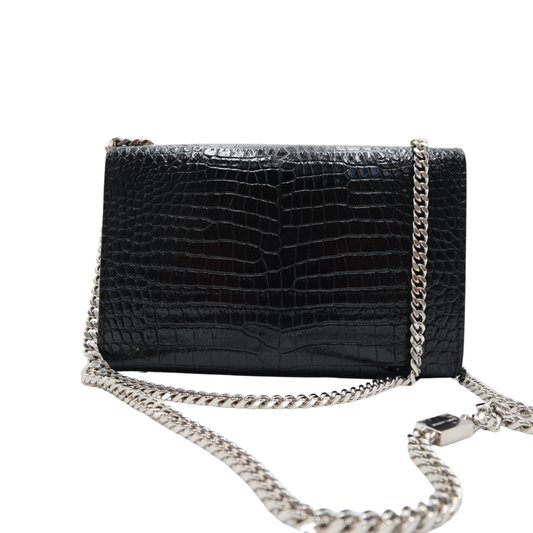 Saint Laurent Kate Small Croc-Embossed Bag