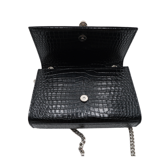Saint Laurent Kate Small Croc-Embossed Bag