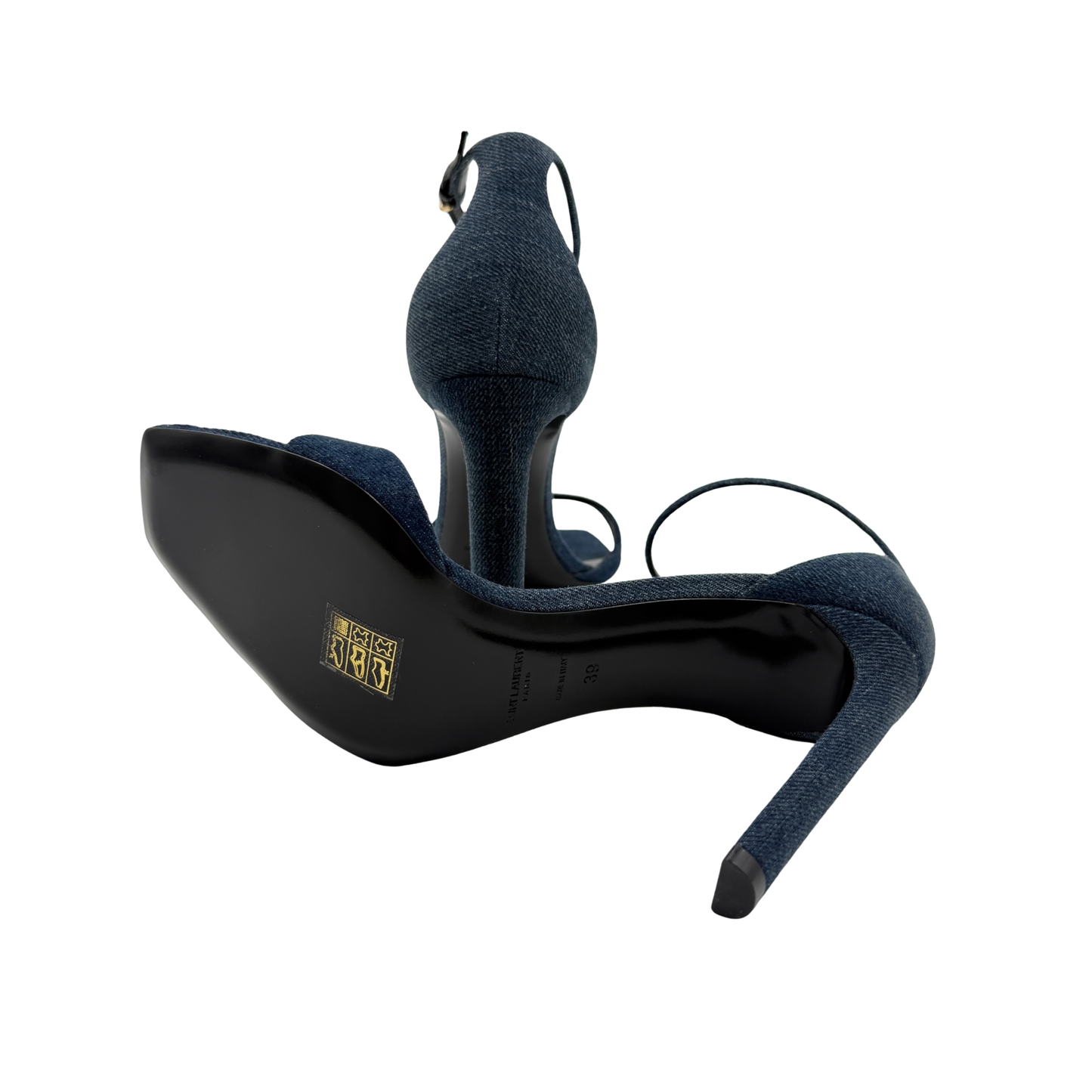 Saint Laurent Bea Denim Strap Heels (Size 39)
