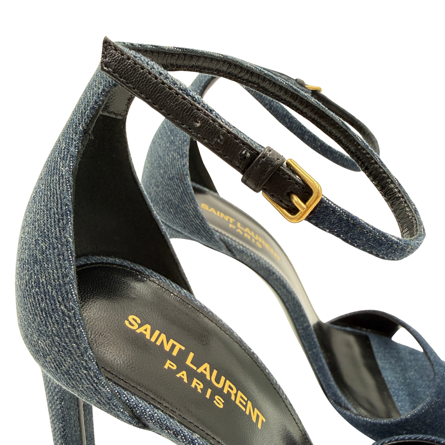 Saint Laurent Bea Denim Strap Heels (Size 39)